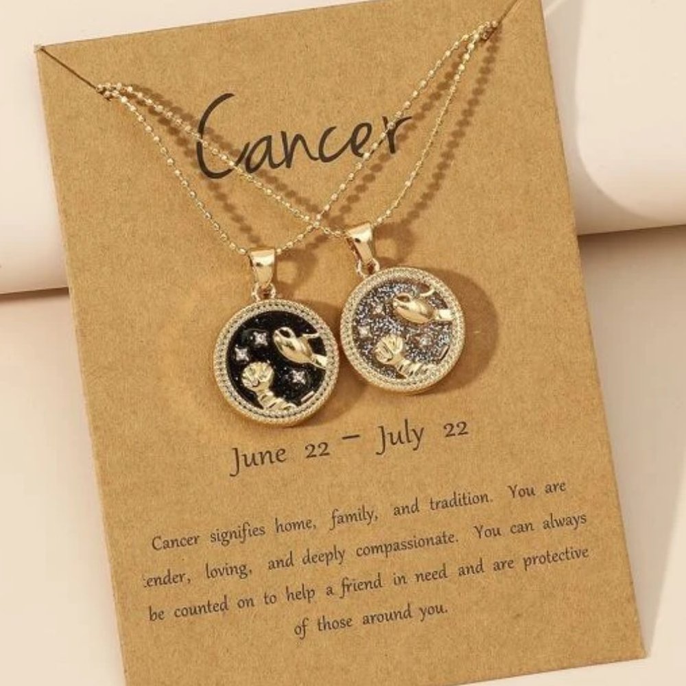 2pc Cancer Zodiac Golden Necklaces